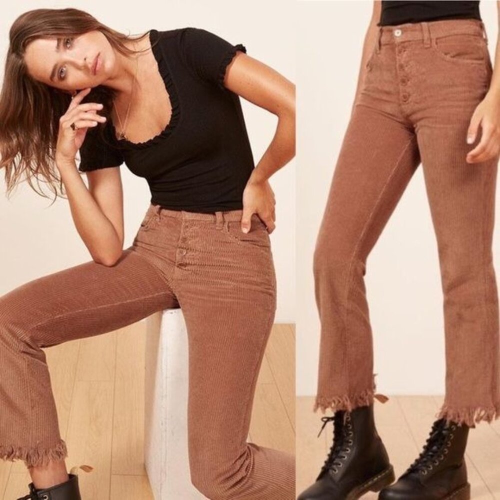Reformation Jessie High Rise Retro 70s Vintage Y2K Boho Corduroy Pants Brown 27